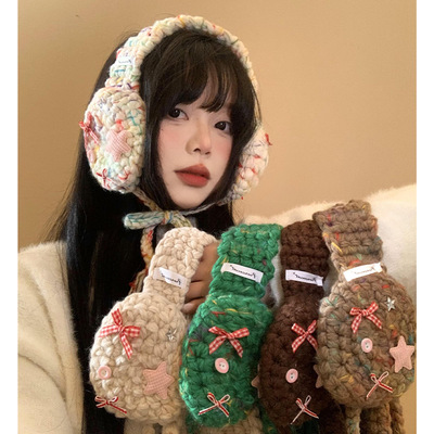 民族风蝴蝶结针织毛线耳罩