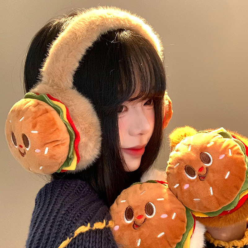 可爱汉堡包毛绒耳罩保暖防寒冻