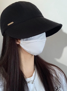 赵露思同款防晒帽女夏季防紫外线黑色渔夫帽遮阳薄款速干太阳帽子