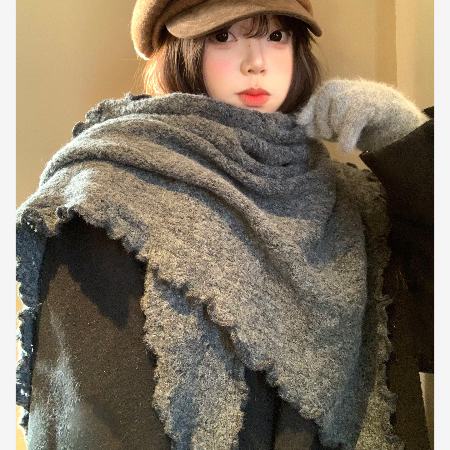 木耳边三角巾披肩女冬季高级感