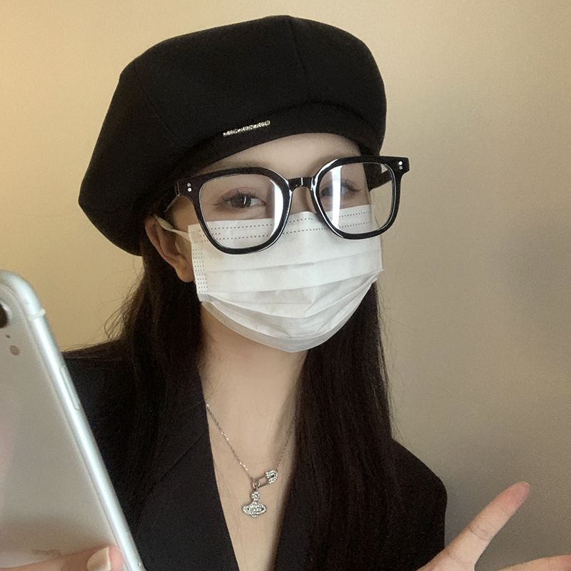 秋冬新款贝雷帽女韩版显脸小百搭八角画家帽秋款大头围黑0906z