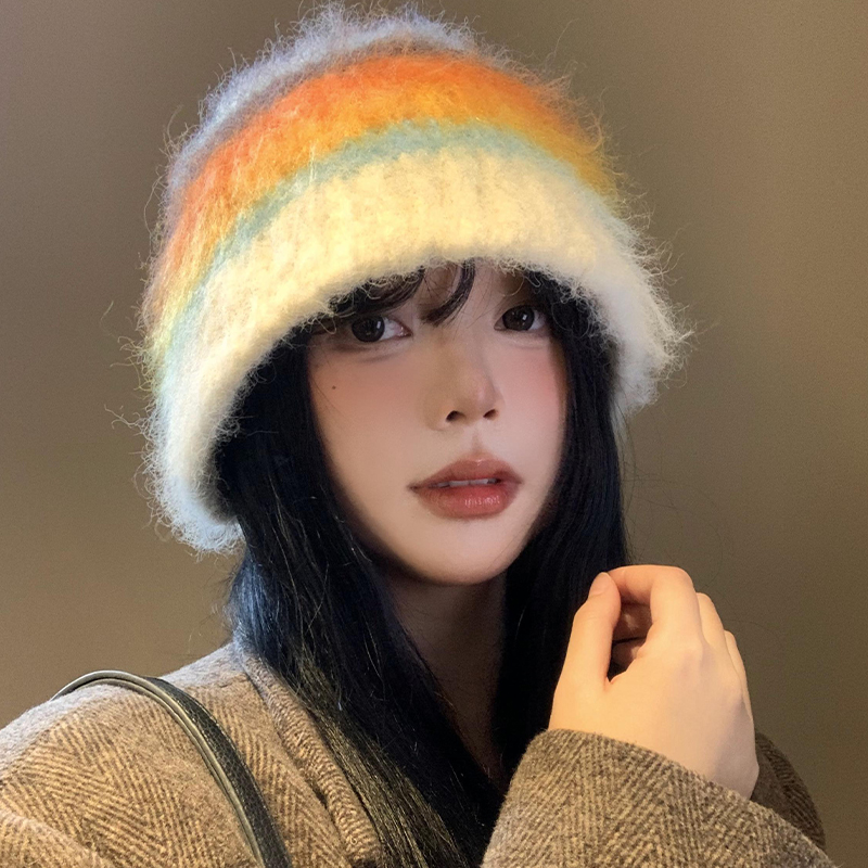 多巴胺彩色拼色渔夫帽显脸小帽子