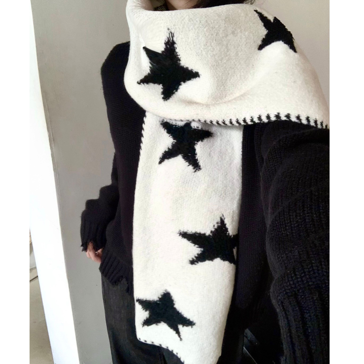 小众设计星星针织围巾女冬季韩系