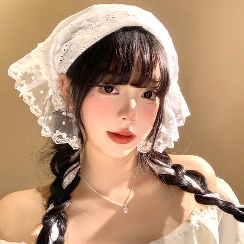 白色蕾丝头巾女春夏季法式复古