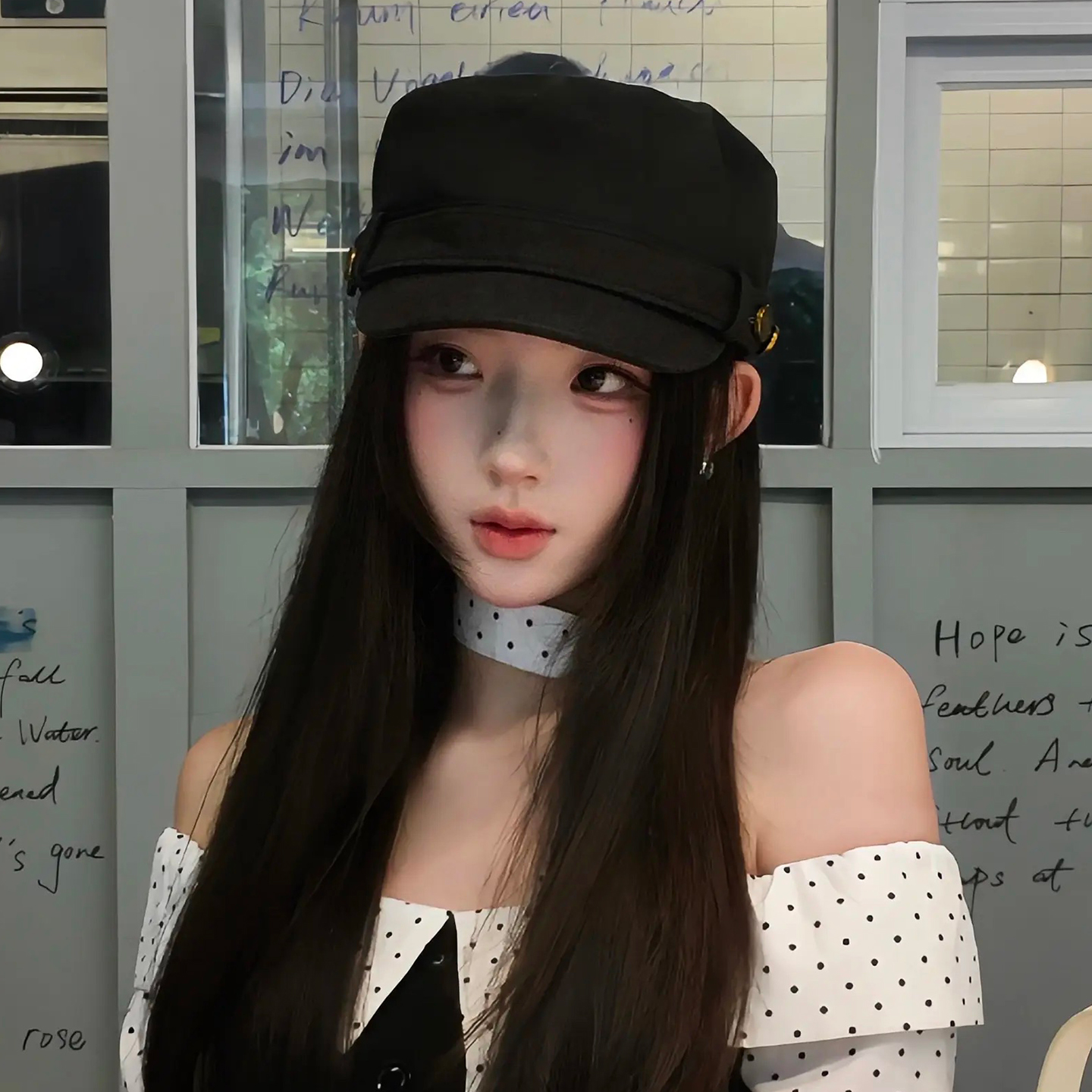 黑色平顶贝雷帽美式复古做旧水洗