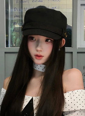 黑色平顶贝雷帽美式复古做旧水洗