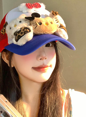 可爱Kitty猫蝴蝶结帽子女亚比风y2k显脸小鸭舌帽2025新款棒球帽潮