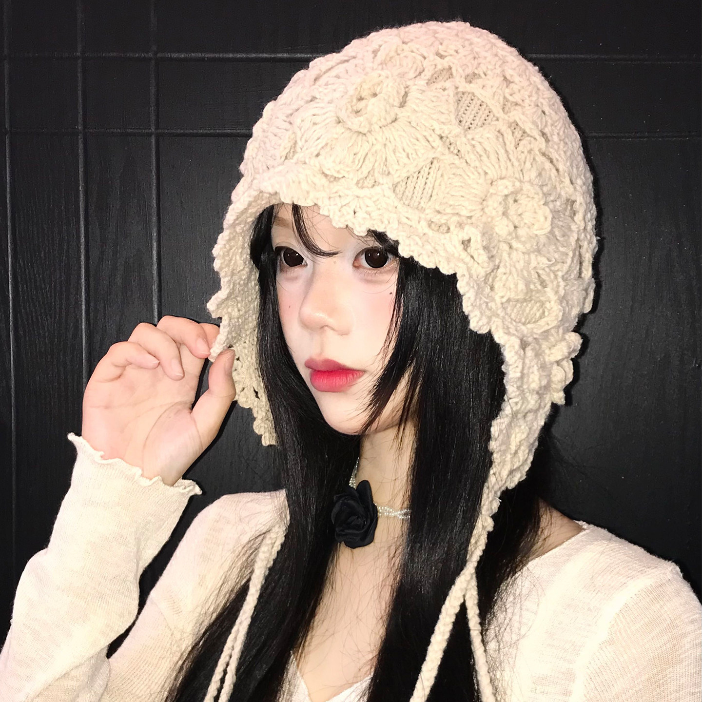 川西旅游穿搭花朵流苏针织帽女秋冬包头帽护耳显脸小套头毛线帽子,服饰配件/皮带/帽子/围巾,帽子,淘宝优惠券,粉丝福利购,淘宝优惠卷