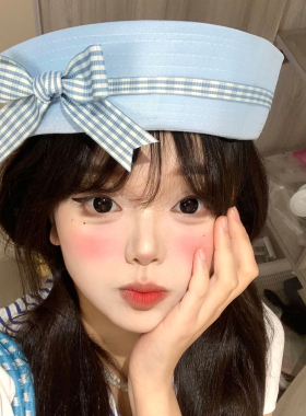 日系甜美蝴蝶结水手帽子女夏季jk制服拍照大头围显脸小翻檐海军帽