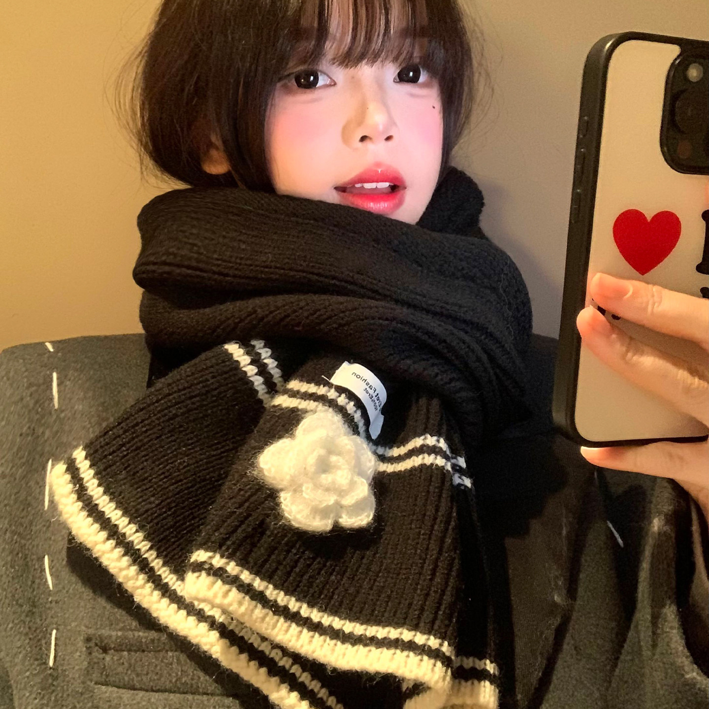 山茶花针织毛线围巾女冬季韩系高级感氛围感加厚保暖防寒护颈围脖,服饰配件/皮带/帽子/围巾,围巾/丝巾/披肩,淘宝优惠券,粉丝福利购,淘宝优惠卷