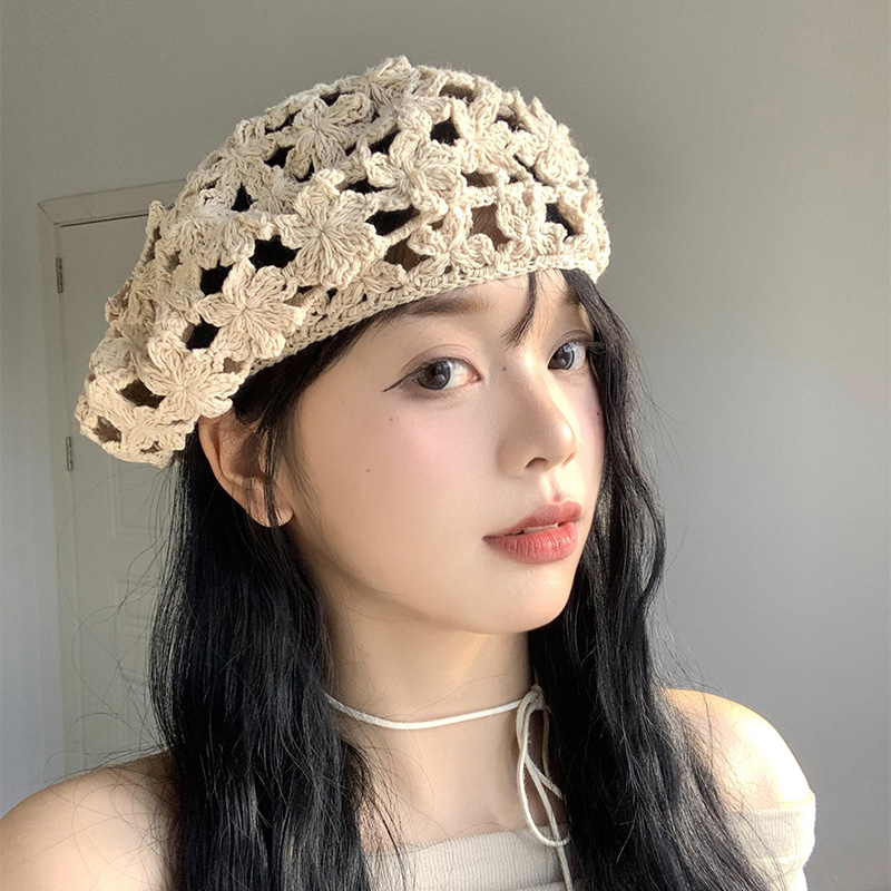 花朵镂空贝雷帽百搭薄款钩花