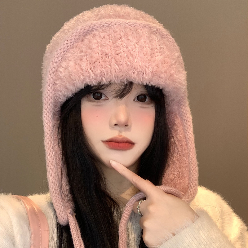 羊羔毛粉色护耳雷锋帽女秋冬季