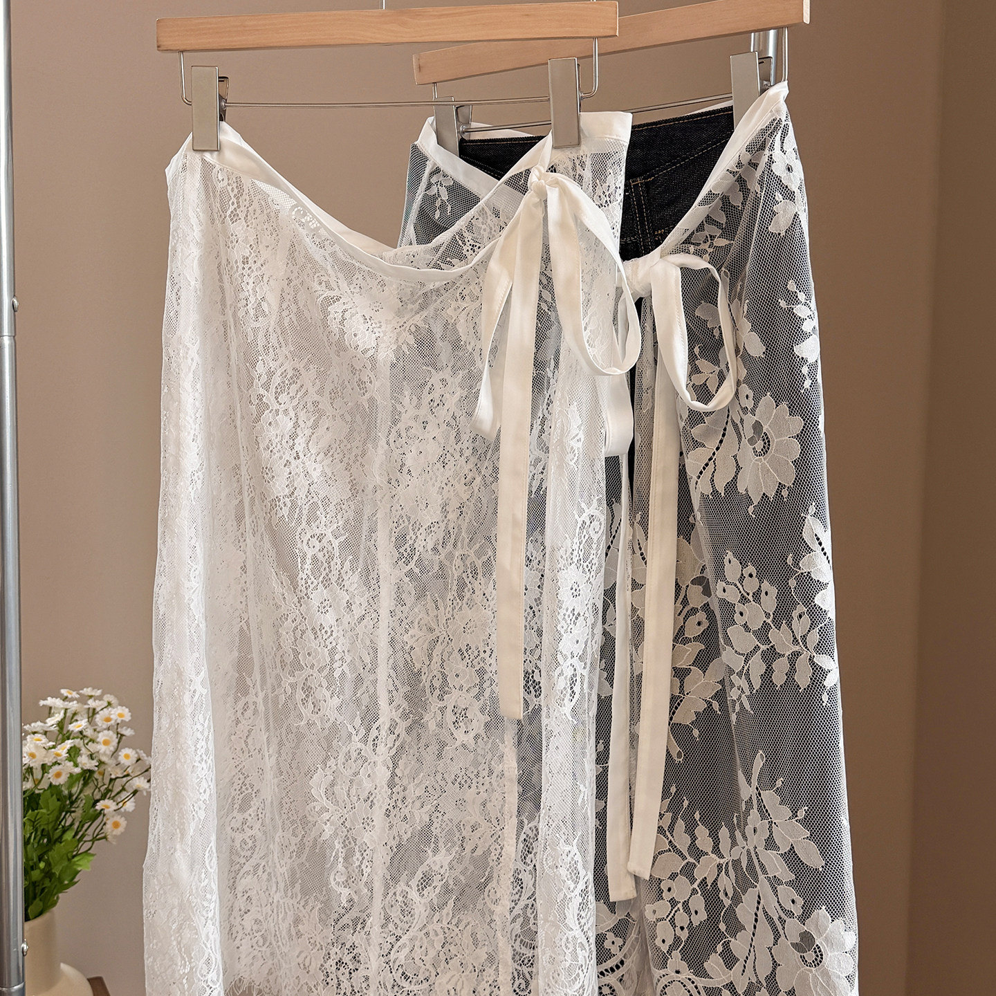 白色蕾丝长款屁帘女系带叠穿下摆韩版百搭围裙罩裙时尚裙帘纱裙