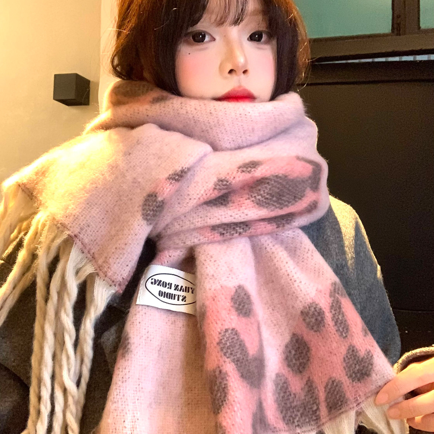 粉色豹纹爱心围巾女生秋冬季2025新款韩系氛围感保暖防寒围脖披肩,服饰配件/皮带/帽子/围巾,围巾/丝巾/披肩,淘宝优惠券,粉丝福利购,淘宝优惠卷