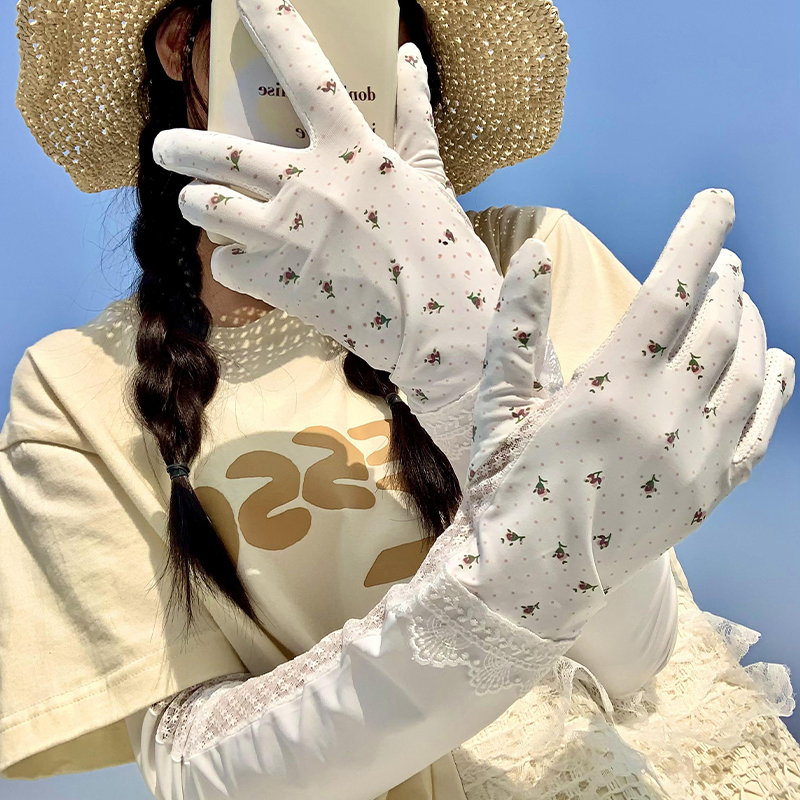 碎花防晒手套冰袖一体女防紫外线