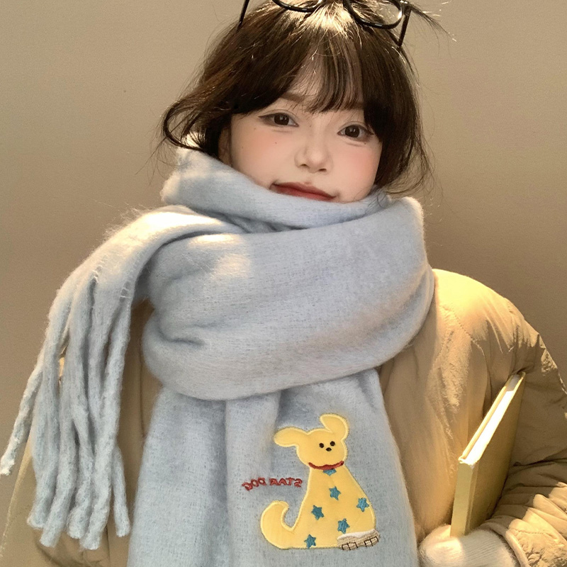 可爱小狗蓝色围巾女秋冬季