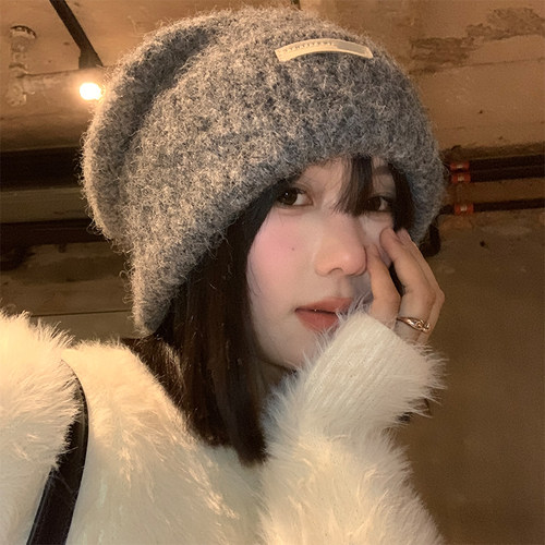 宽松大头围毛绒毛线帽