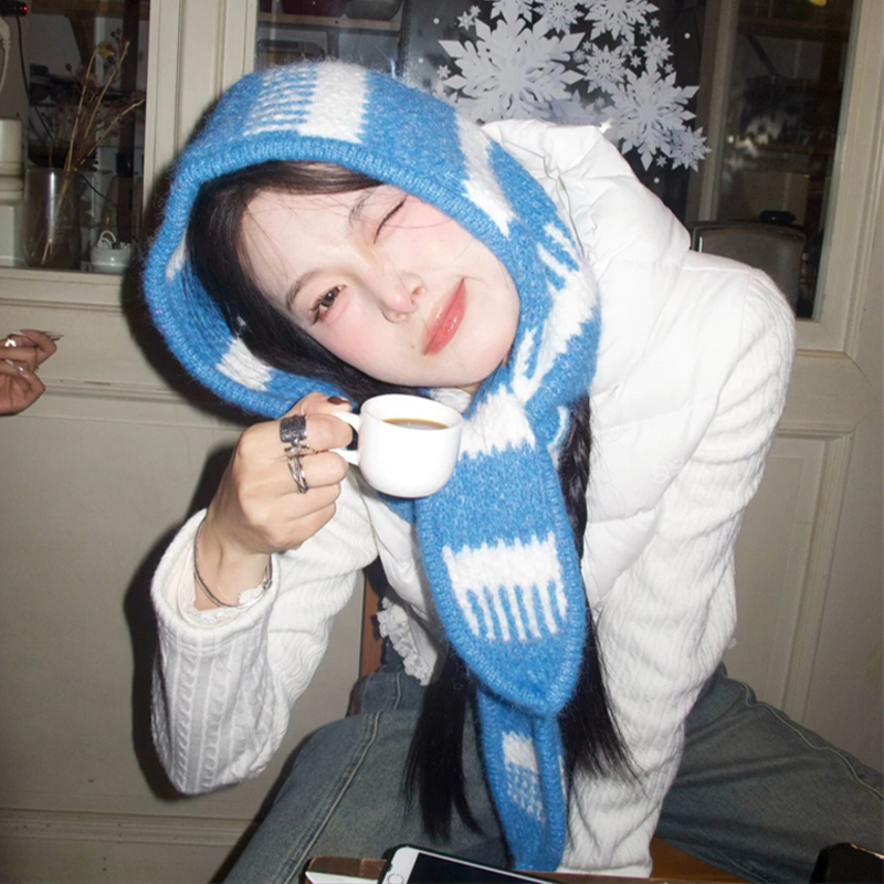 赵露思同款条纹针织巴拉克拉法帽