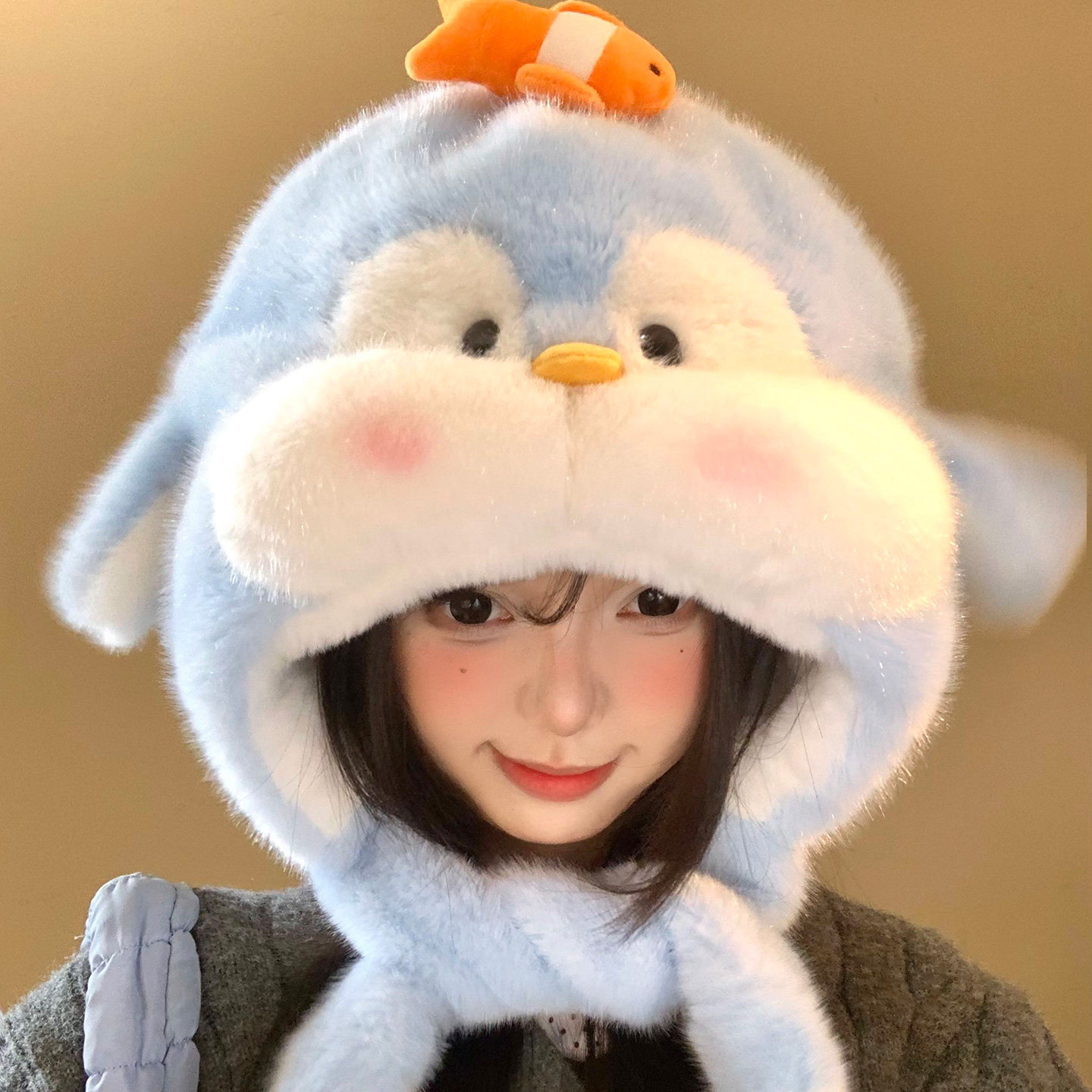 可爱企鹅毛绒帽女秋冬季卡通显脸小加绒加厚保暖防寒护耳雷锋帽子,服饰配件/皮带/帽子/围巾,帽子,淘宝优惠券,粉丝福利购,淘宝优惠卷