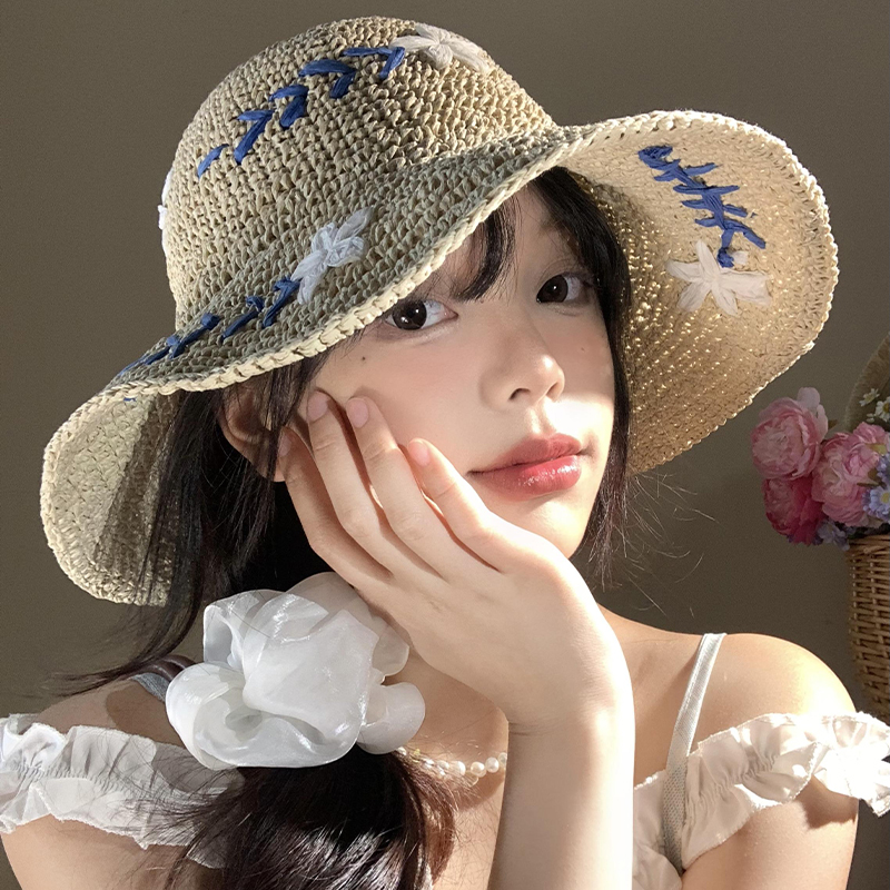 花朵镂空遮阳防晒编织草帽