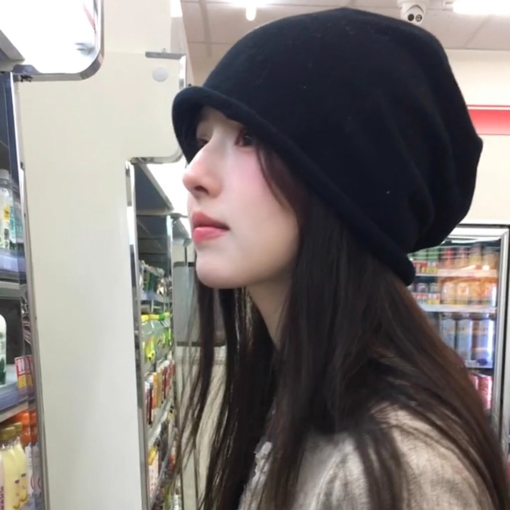 黑色卷边堆堆帽女秋冬日系百搭显脸小包头帽韩版大头围宽松冷帽子