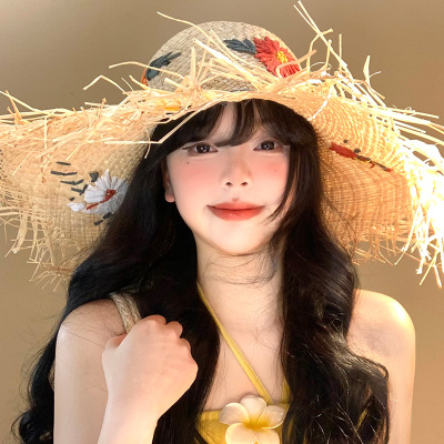 花朵拉菲草帽女夏海边沙滩度假