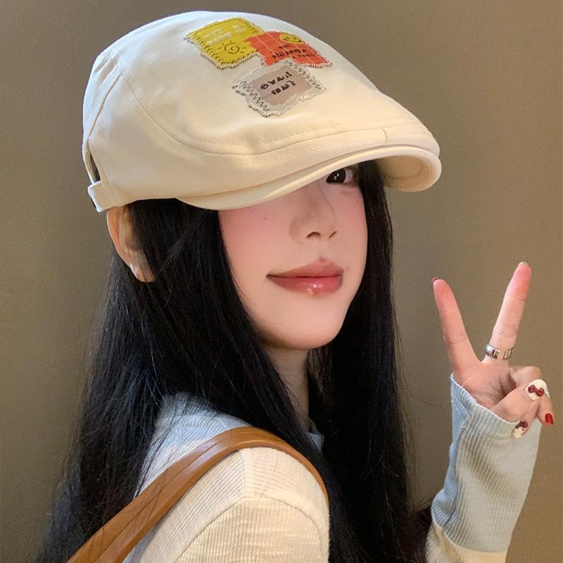 贴布贝雷帽女春秋款韩版显脸小