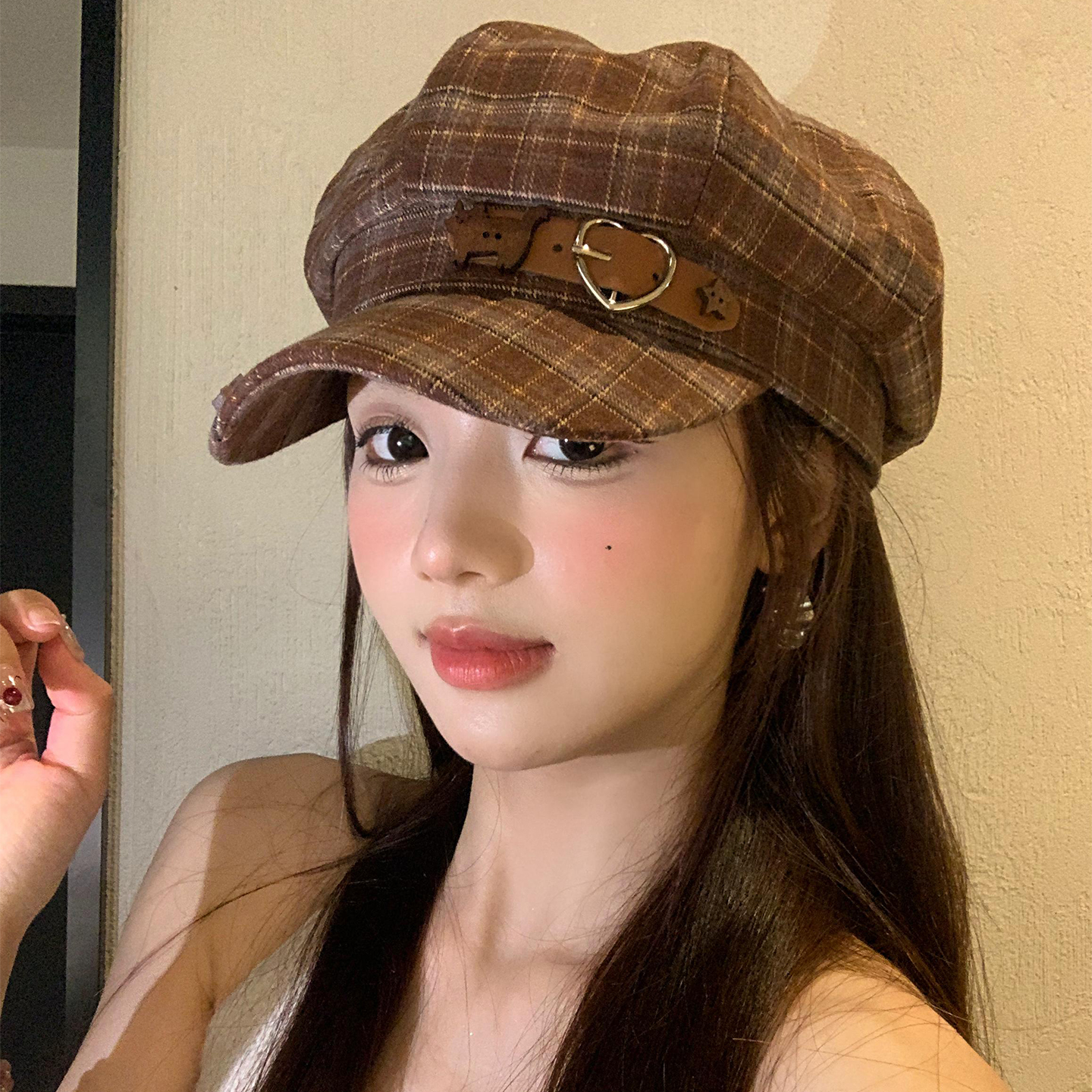 爱心皮带扣贝雷帽美拉德复古百搭