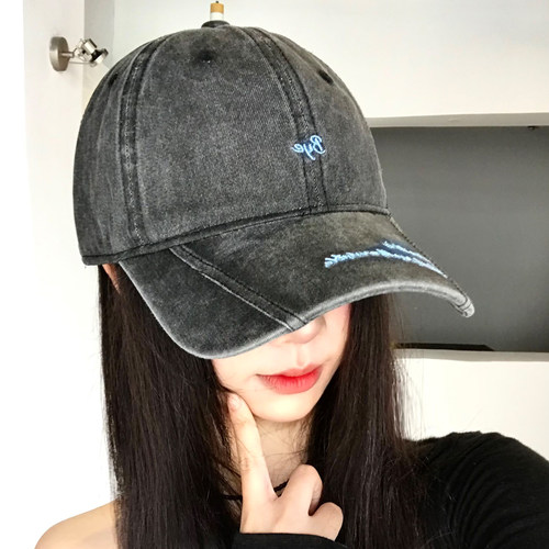 字母刺绣水洗牛仔棒球帽女宽帽檐