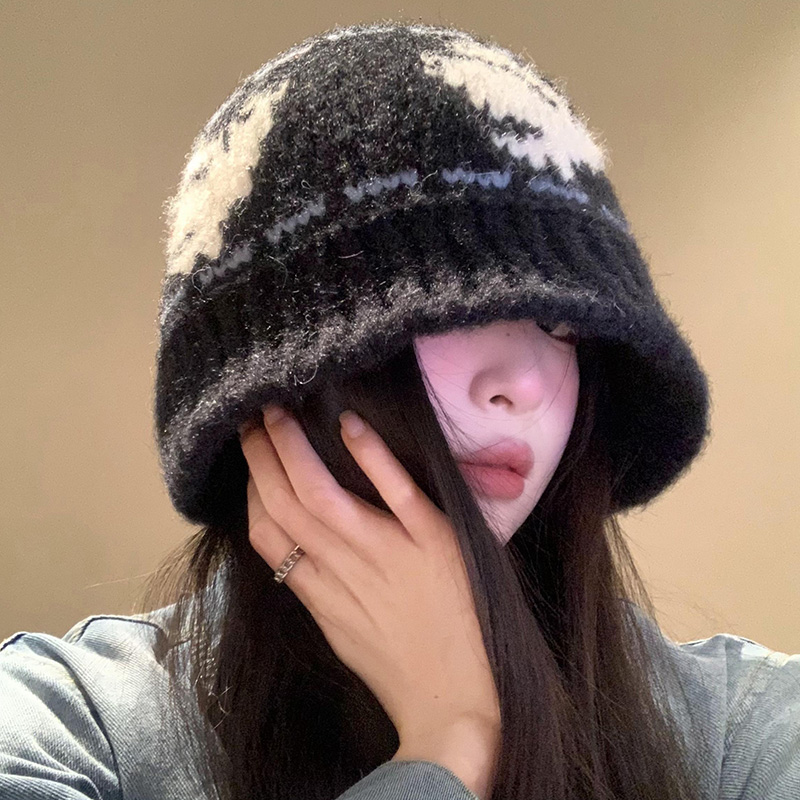 黑色复古针织毛线帽女冬季韩系
