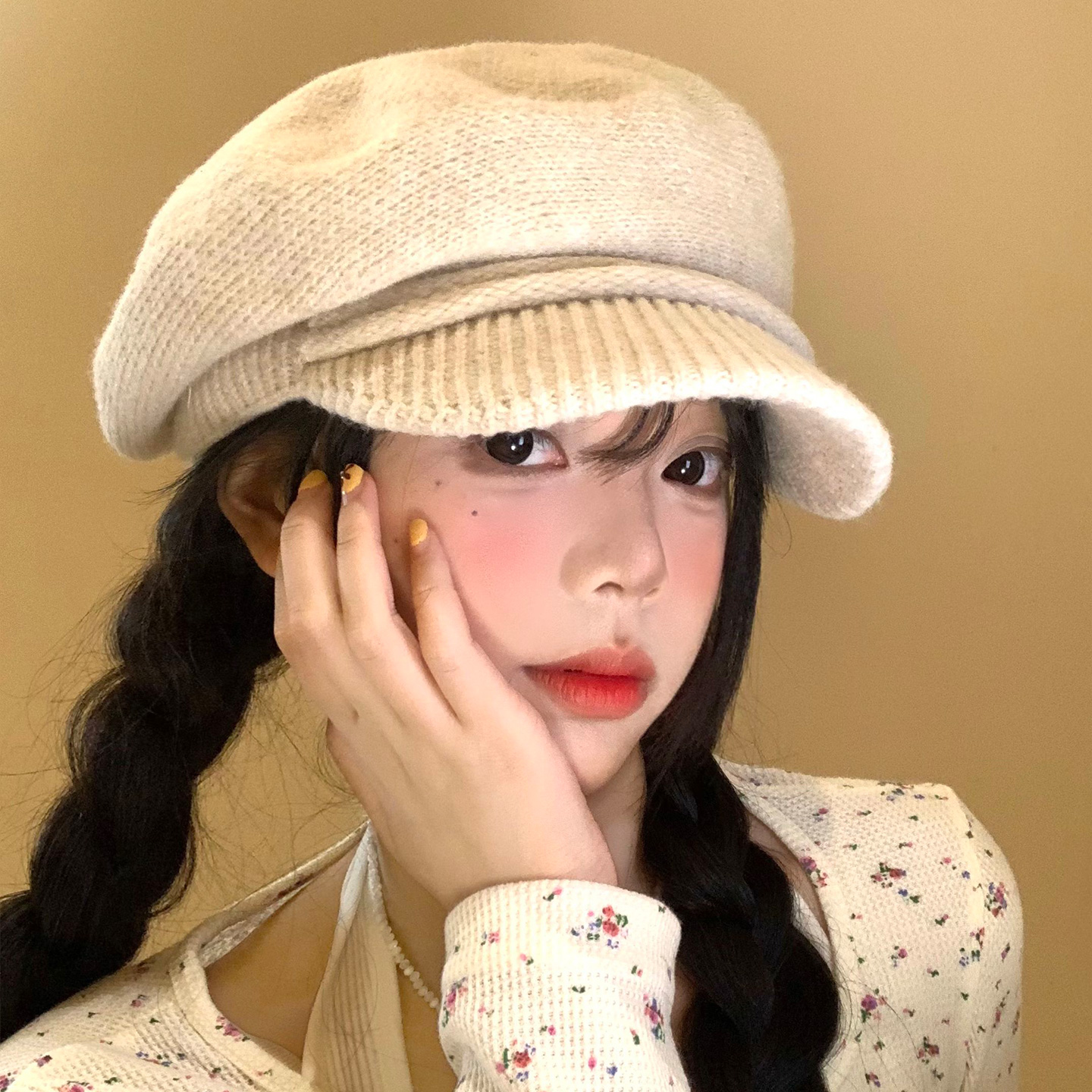 针织贝雷帽女秋冬韩版百搭大头围