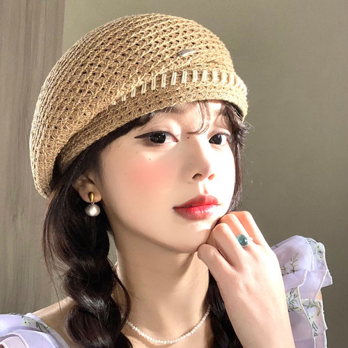 复古镂空编织前进帽女春夏薄款
