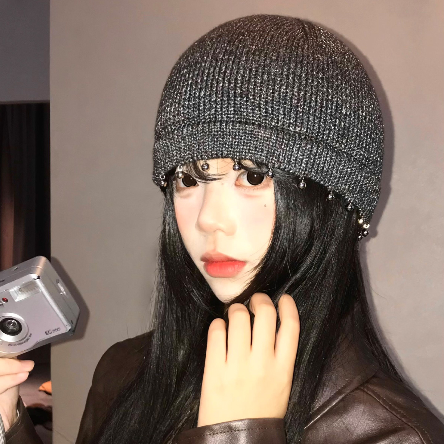 挂珠针织包头帽女秋冬百搭显脸小