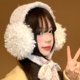 毛绒绑带彩色针织耳罩女冬季骑车保暖防寒防冻耳暖耳包耳套耳捂子