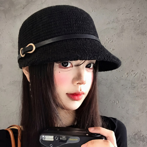 皮带扣针织马术帽女秋冬法式复古