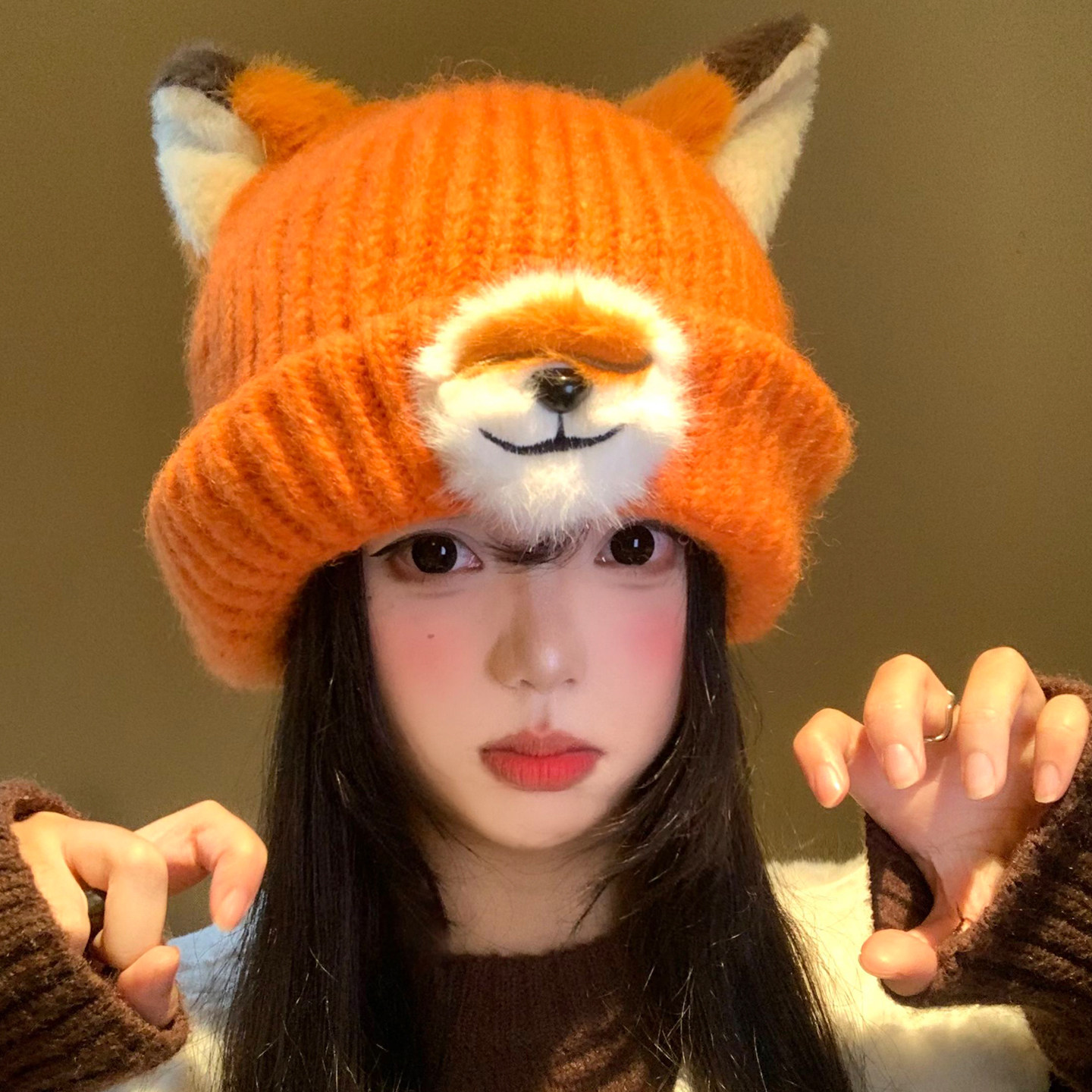 可爱狐狸耳朵针织帽女秋冬卡通显脸小百搭毛线帽保暖护耳包头帽子,服饰配件/皮带/帽子/围巾,帽子,淘宝优惠券,粉丝福利购,淘宝优惠卷