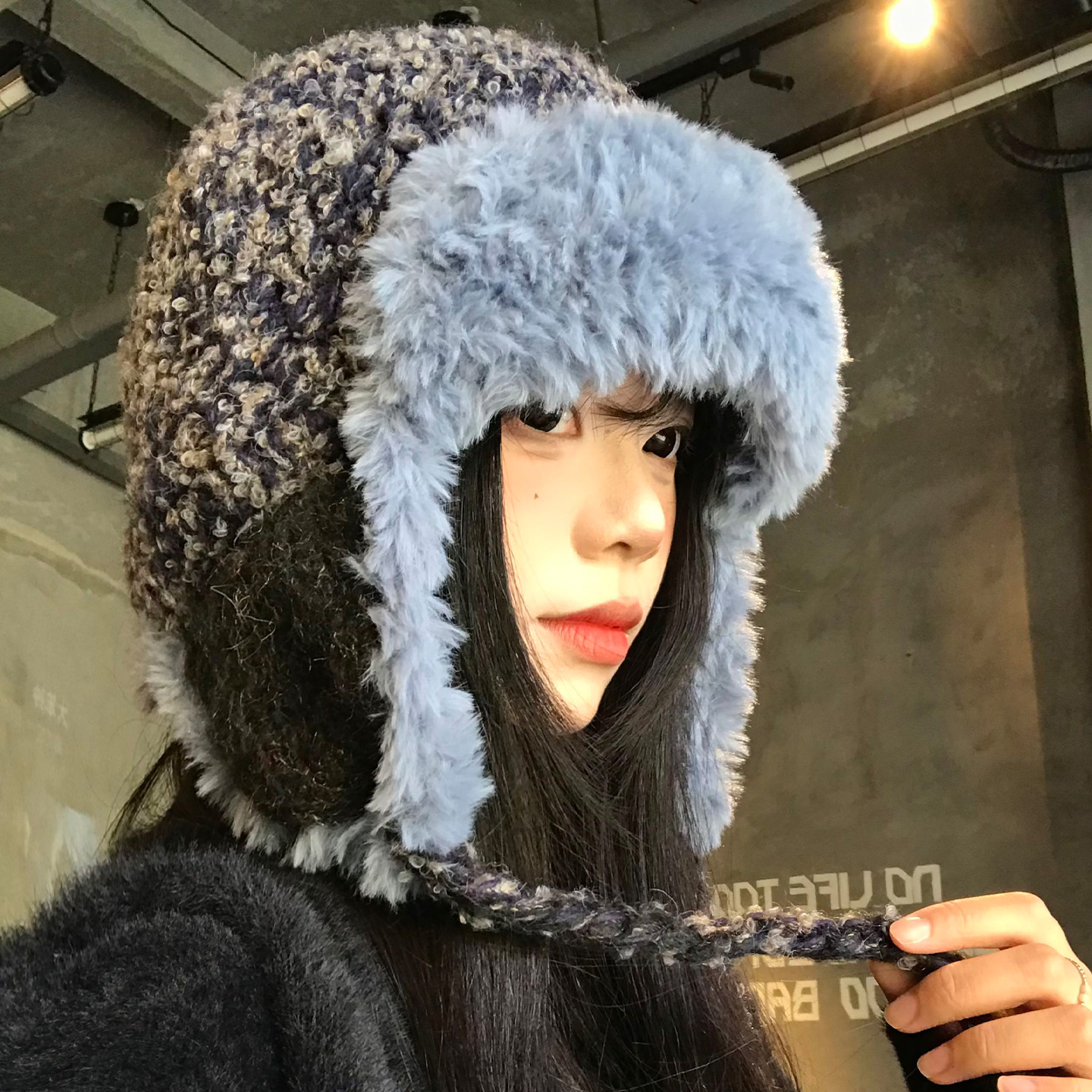 拼色毛绒针织雷锋帽日系显脸小