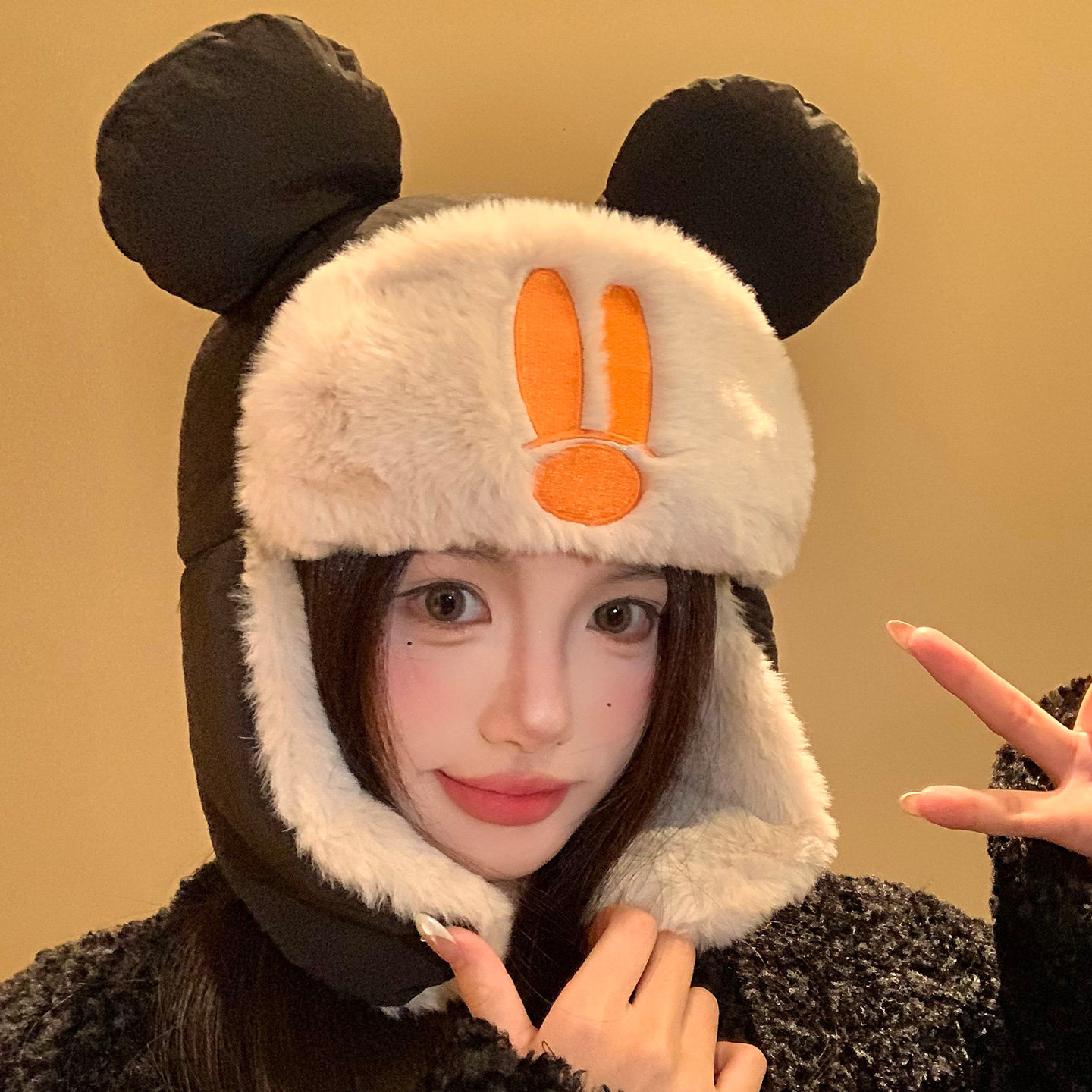可爱卡通米奇护耳雷锋帽女冬季骑行加绒加厚保暖防寒毛绒飞行帽子 - 宝茵菲旗舰店出品