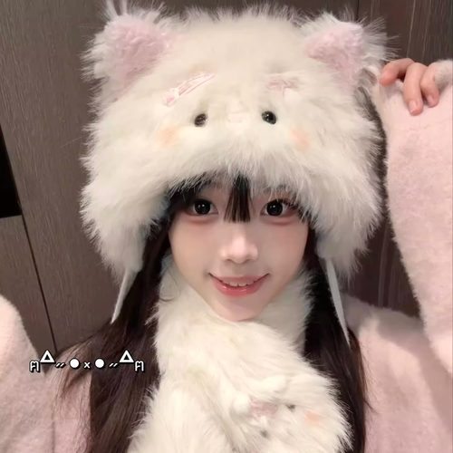 KELUSI联名款小猫咪帽子围巾一体