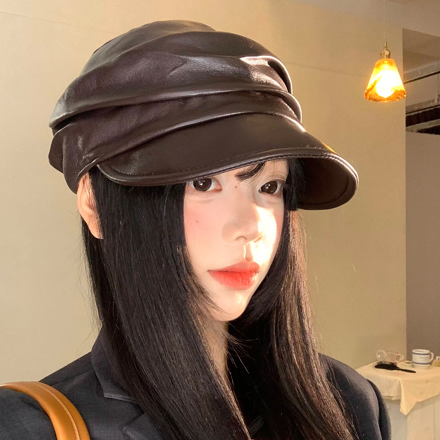 皮质褶皱鸭舌贝雷帽美拉德复古