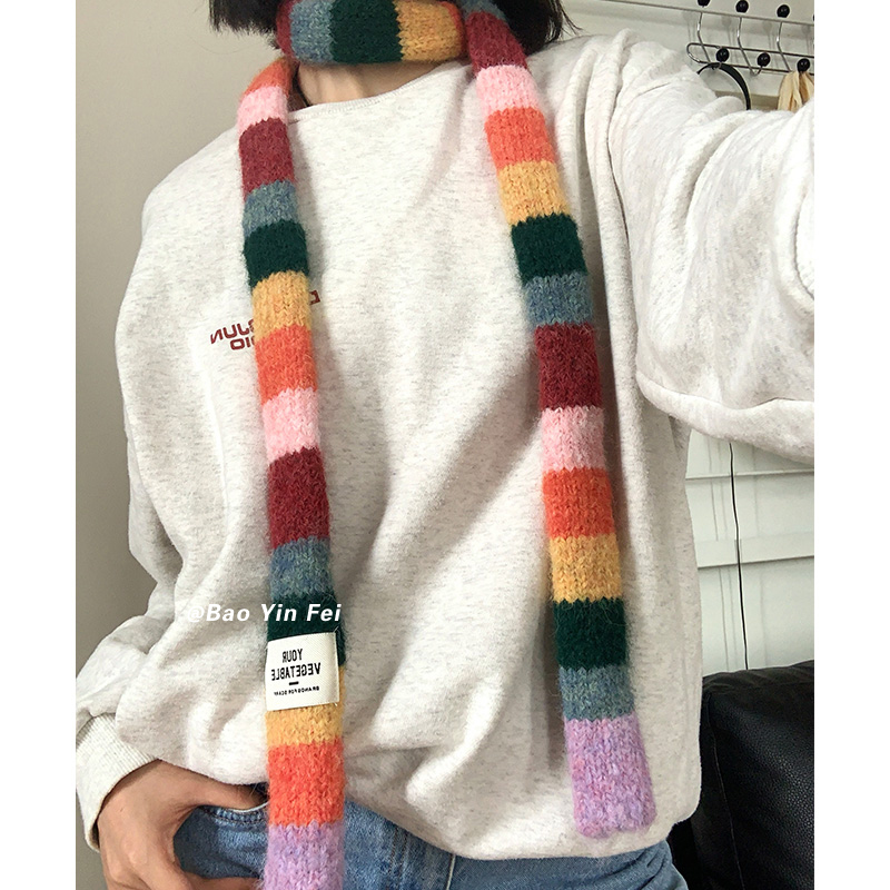 多巴胺彩色针织毛线小围巾