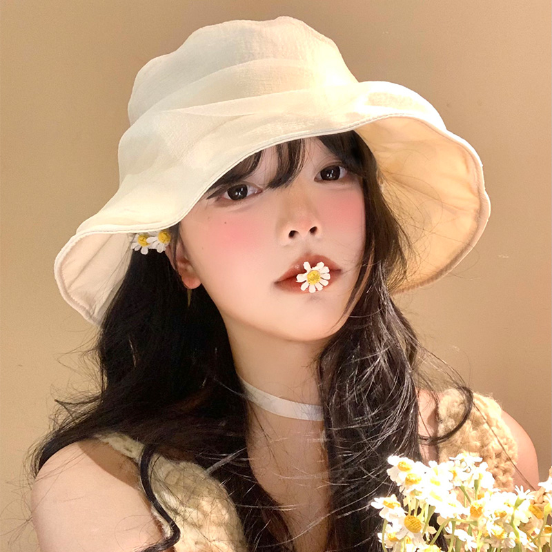 欧根纱渔夫帽女夏韩版百搭显脸小