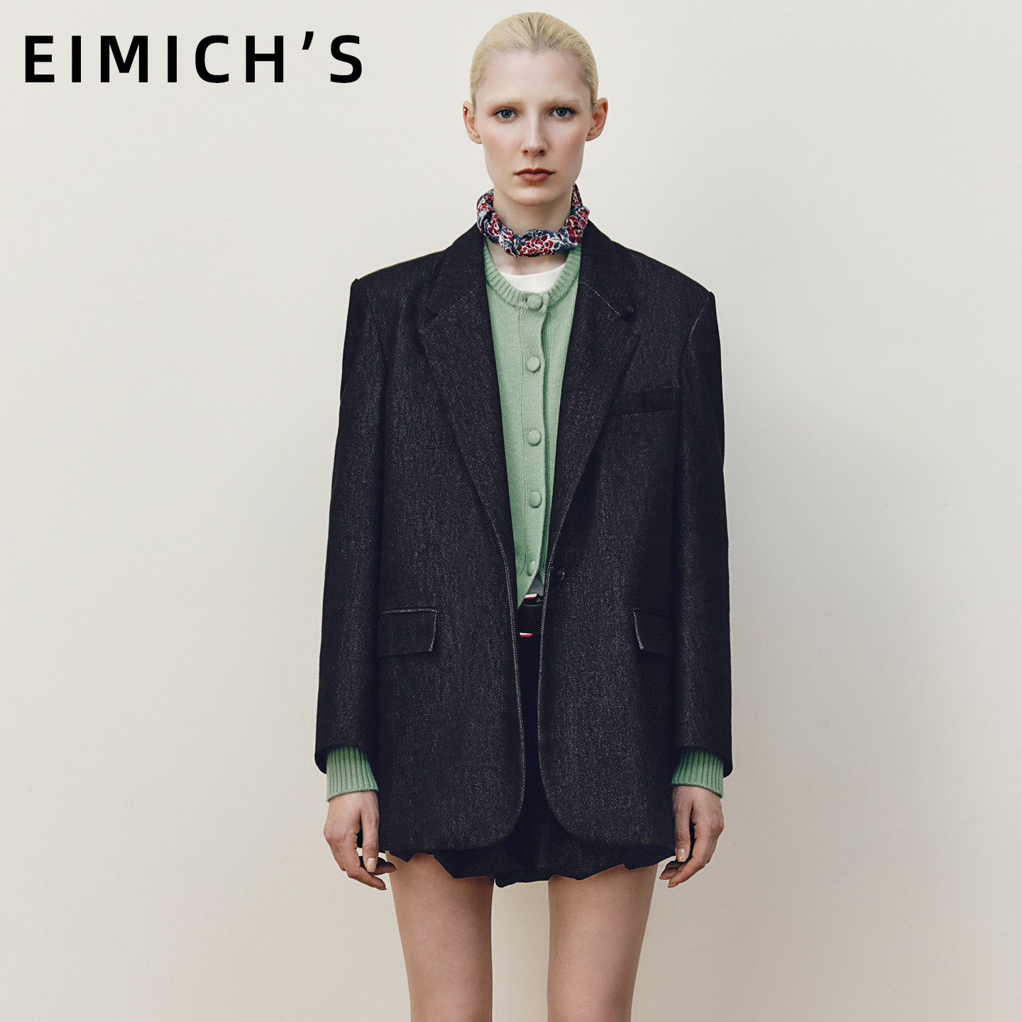 Eimich＇s/艾蜜雪藏青色短裤女宽松休闲简约花苞裤2026冬装新款