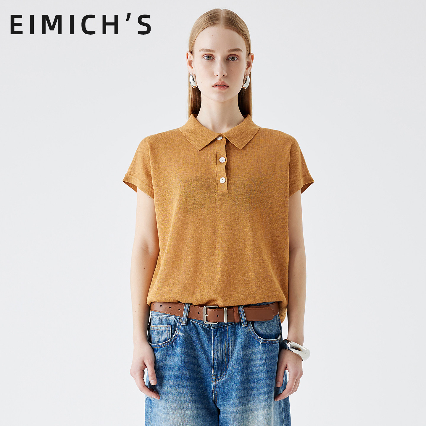 Eimich's/艾蜜雪肤感爽滑POLO领短袖针织衫女上衣2026年夏季新款