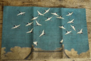 瑞鹤图 泛舟 棉麻茶席 香席餐垫 茶巾布 桌旗 茶道配件古画茶帘