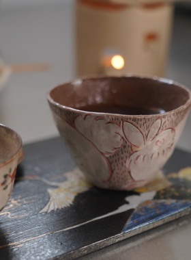 三三手作重工刻绘兔纹手握杯咖啡杯茶杯手捏不圆拉花杯