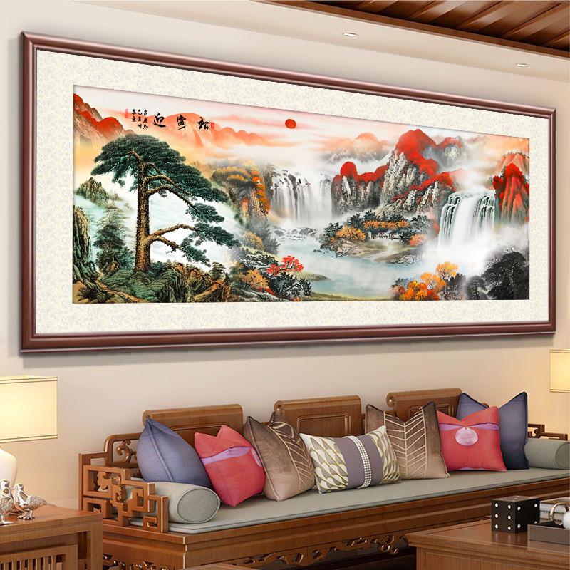 中式客厅装饰画办公室迎客松挂画茶楼书房大气风景壁画家庭山水画图片