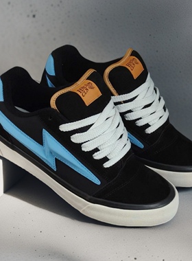 黑蓝色闪电低帮板鞋潮流休闲鞋knu skool美式联名复古男女运动鞋