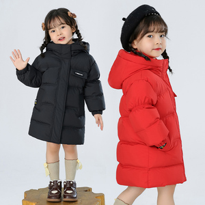 巴拉儿童羽绒服女童防寒连帽面包服2023新款冬装加厚中长款女外套