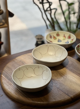 复古田园丑梨高温陶瓷白色浮雕餐具个人专用家用饭碗面碗盘子碗碟